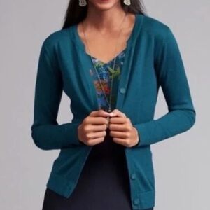 CAbi‎ Teal Ever Sweater Cardigan Long Sleeve V-Neck Button Front Size M EUC